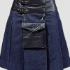 Custom Made Stylish Leather Denim Kilt