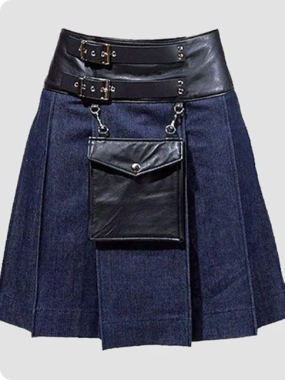 Custom Made Stylish Leather Denim Kilt