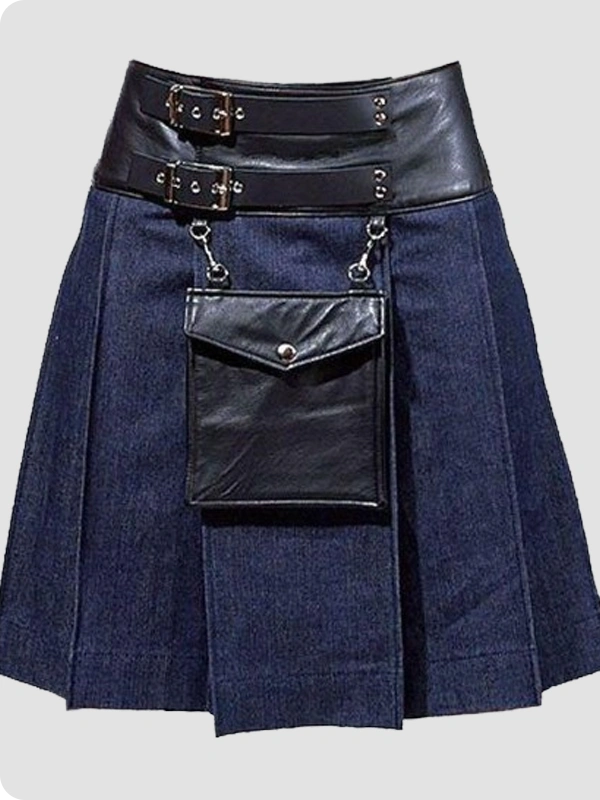 Custom Made Stylish Leather Denim Kilt
