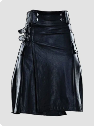 Custom Made Stylish Pure Black Leather Kilt