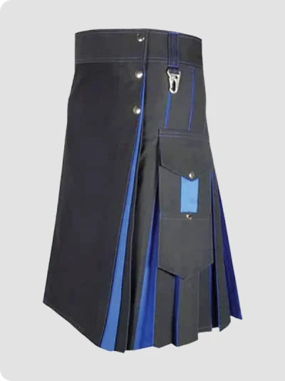 Custom Made Traditional Black and Blue Hybrid Kilt Side