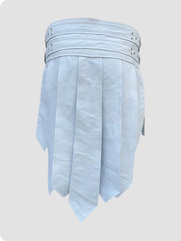 Custom Made White Warrior Leather Kilt Back