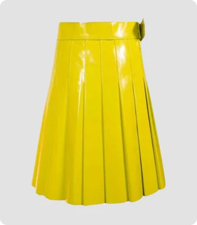 Custom Made Yellow Leather Women kilt Back