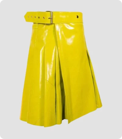 Custom Made Yellow Leather Women kilt Side