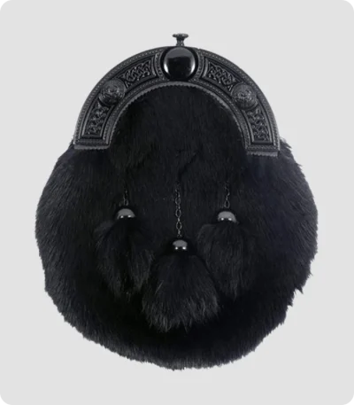 Flack Full Dress Black Rabbit Fur Celtic Knot Sporran