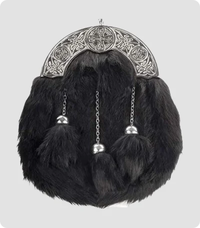 Full Dress Chrome_Black Rabbit Fur Celtic Cross Sporran