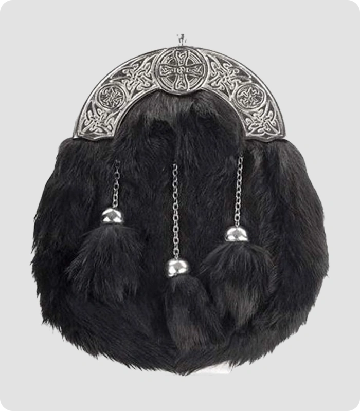 Full Dress Chrome_Black Rabbit Fur Celtic Cross Sporran