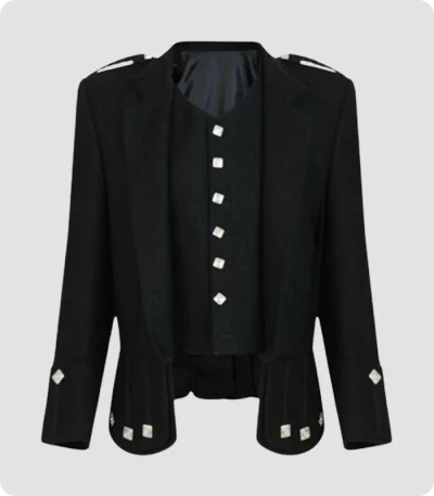 Handmade Black Military Doublet Jacket With Vest