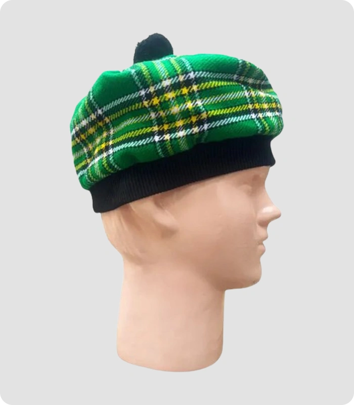 Handmade Irish Green Tartan Tam o Shanter Hat