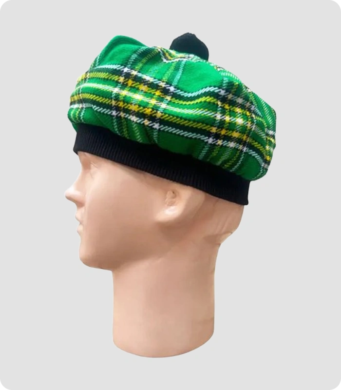 Handmade Irish Green Tartan Tam o Shanter Hat