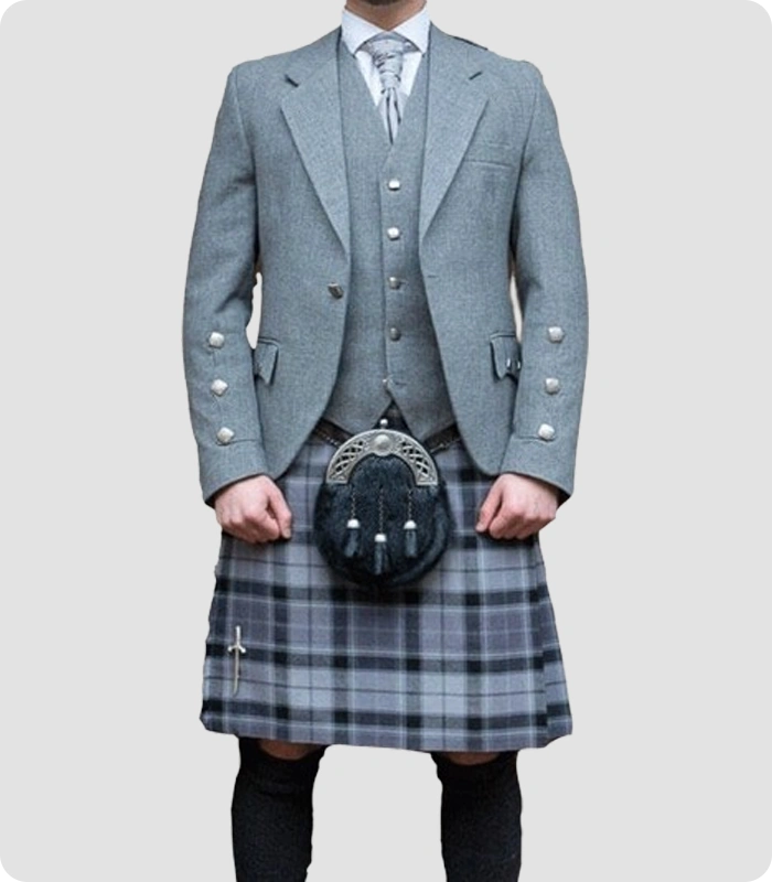 Handmade Traditional Grey Argyle Jacket with Vest