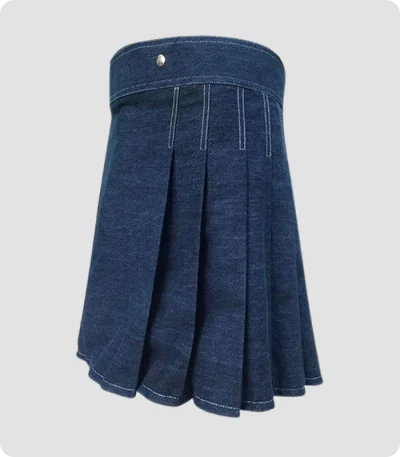 Indigo Denim Kilt With Side Buckle Back