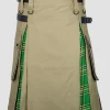 Khaki Cotton Irish Tartan Scottish Utility Cargo Hybrid Kilt