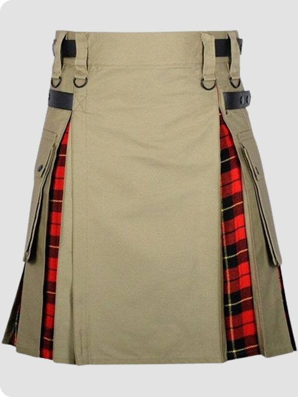 Khaki Cotton Wallace Tartan Hybrid Kilt