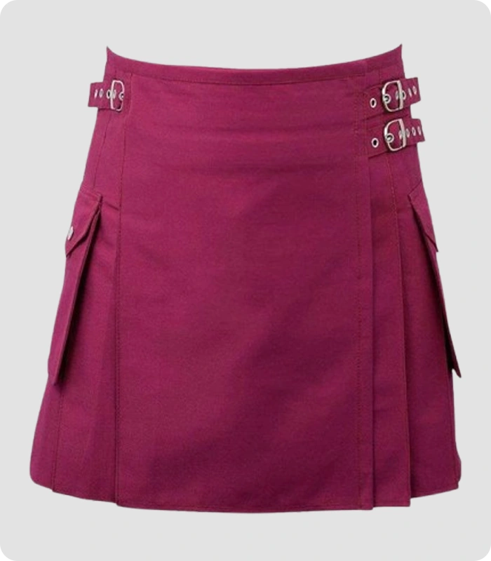 Mahroon Cotton Jeans Utility Kilt