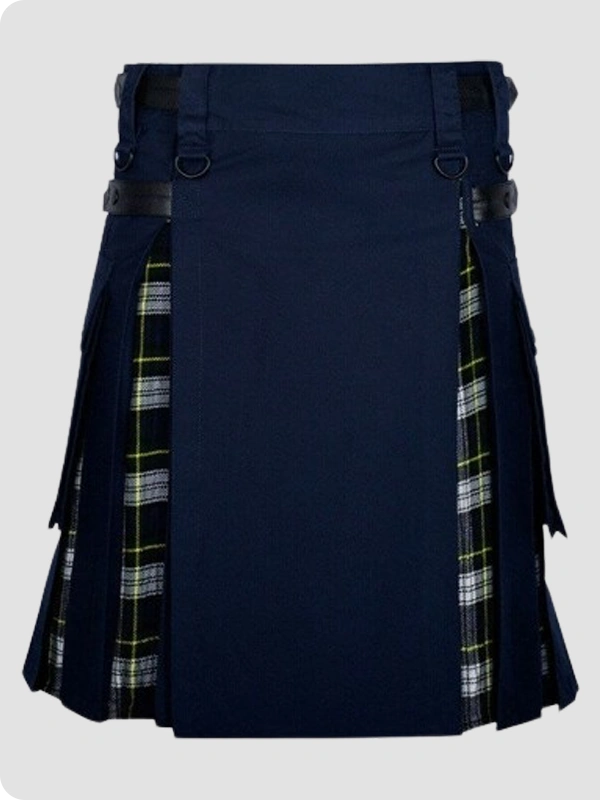 Navy Blue Cotton Dress Gordon Tartan Hybrid Kilt