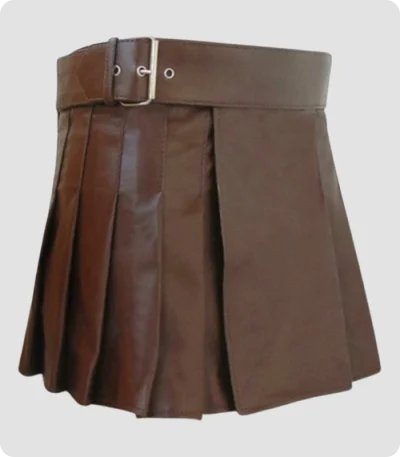 Premium Quality Brown Women Leather Kilt Side