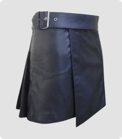 Premium Quality Women Black Leather kilt Side