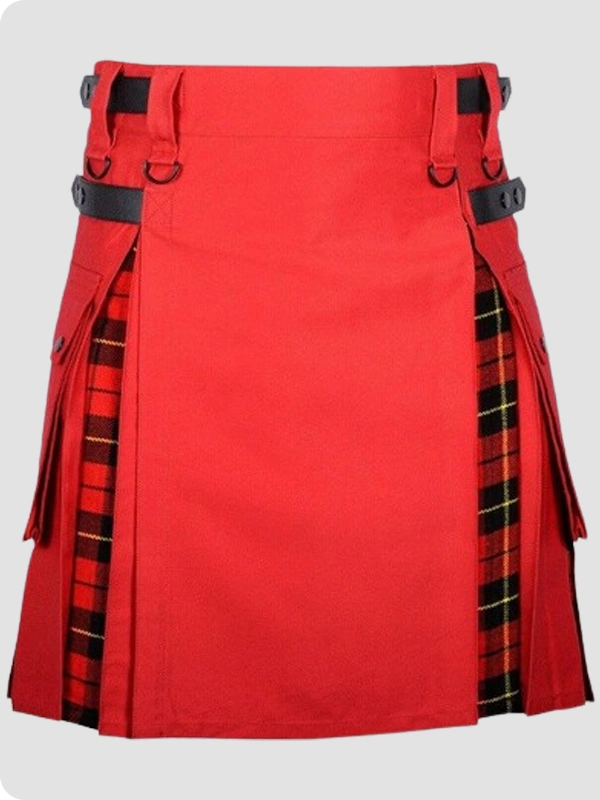 Red Cotton Wallace Tartan Scottis Hybrid Kilt