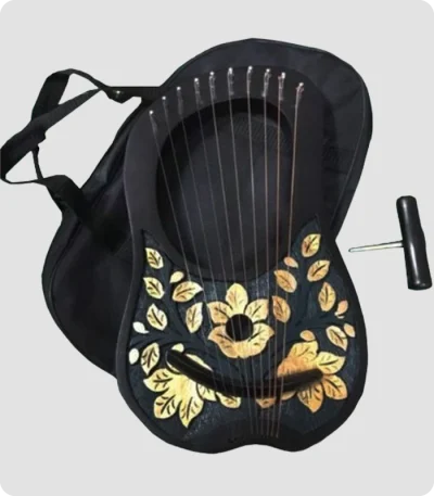 Rosewood 10 Metal Strings Black Gold Lyre Harp
