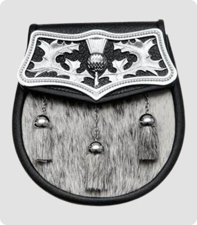Semi Dress Black Sealskin Large Thistle Plate Sporran Antique Finish