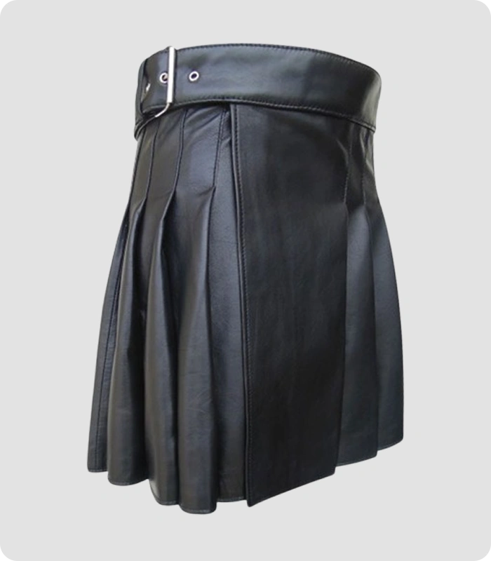 Women Black Leather kilt Side